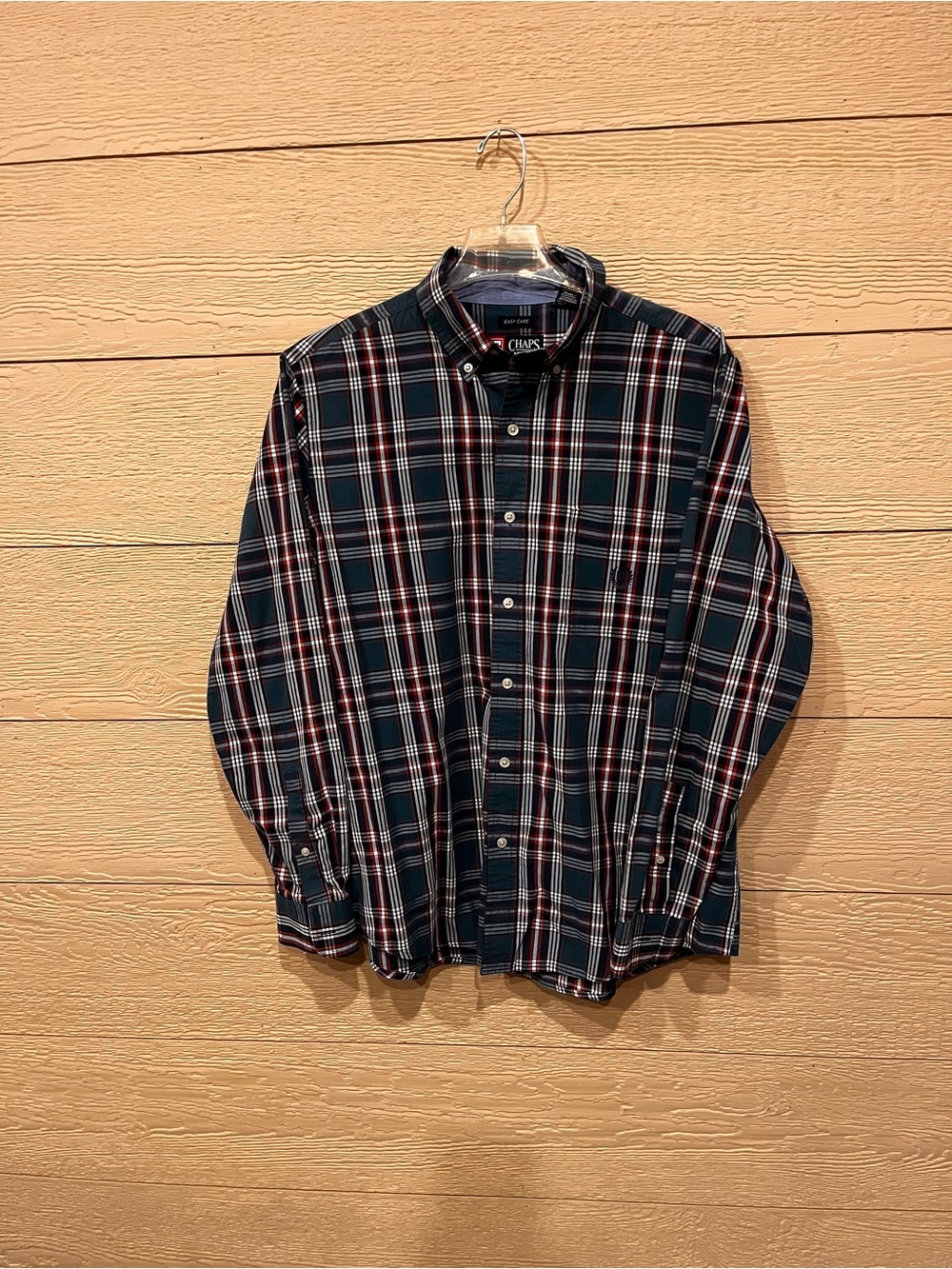 Chaps Men's Navy and Burgundy Plaid Button-Down Shirt